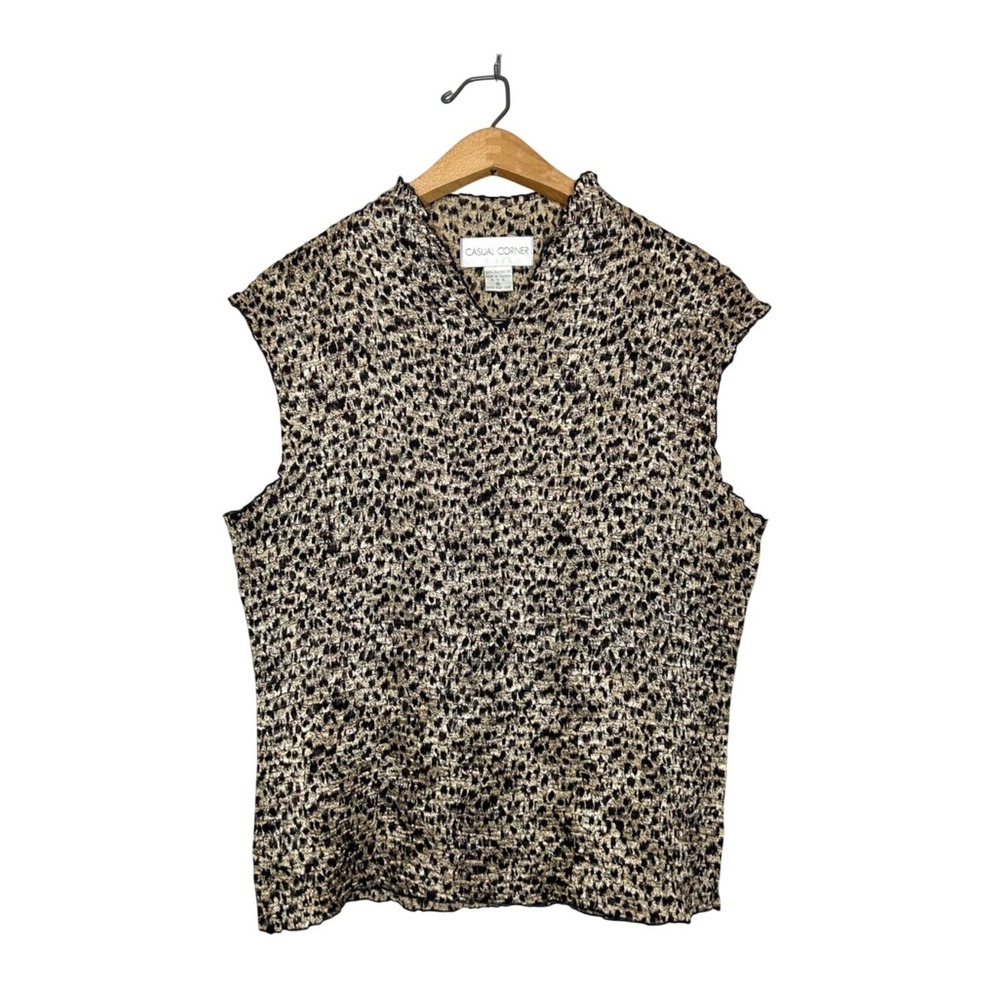 Vintage Casual Corner 90's Crinkle Fabric Leopard Animal Print Sleeveless Top XL